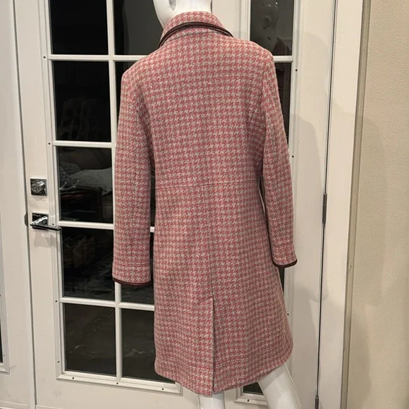 Coach Leatherware Pink Houndstooth Wool & Leather Trim Coat Size Large - Picture 7 of 15